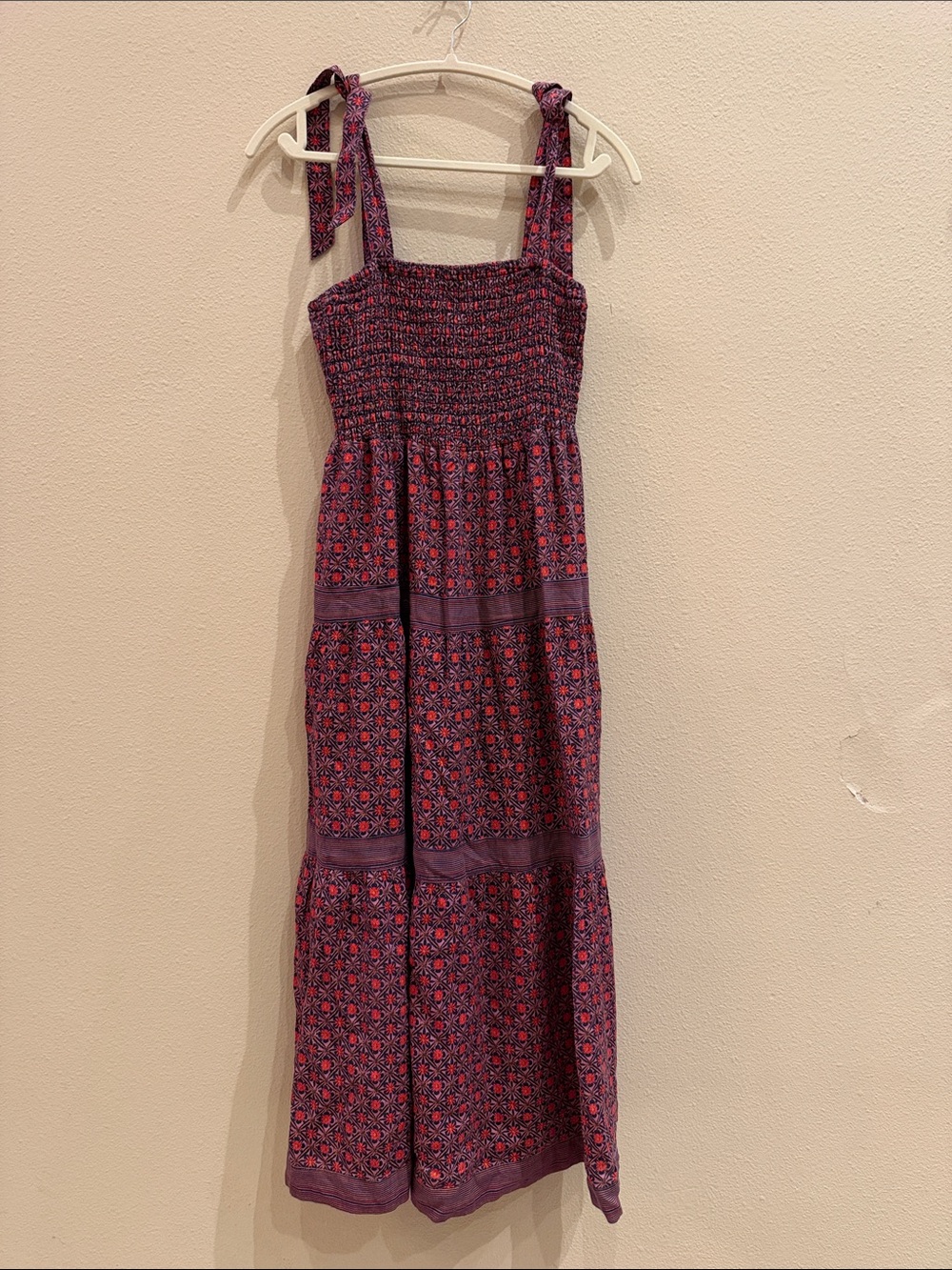 Marine Layer Purple Floral Tie-Shoulder Smocked Maxi Dress
